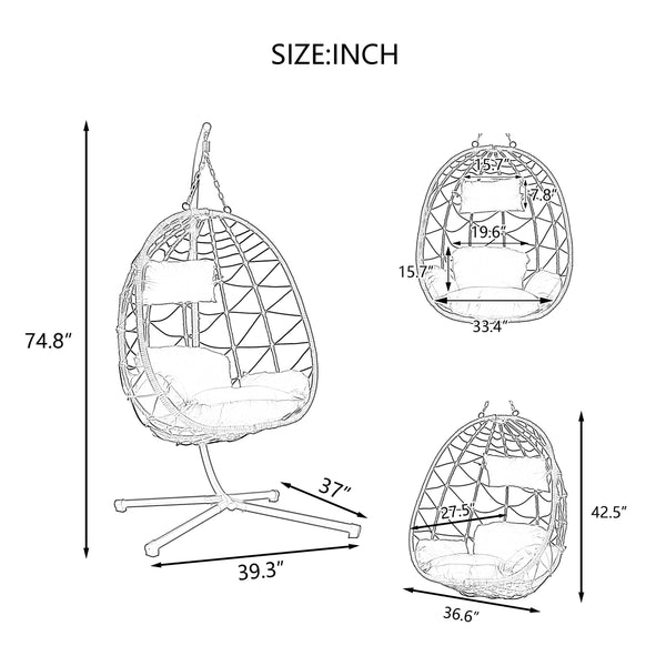 English Elm Egg Chair With Stand – Cozy Indoor Outdoor Hanging Basket Chair For Relaxation & Stylish Decor W1703P163949