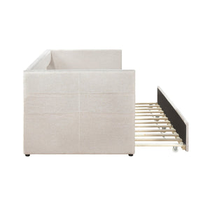 English Elm Modern Upholstered Daybed with Pull Out Trundle Nailhead Trim and Side Storage Pockets Beige B011P419489