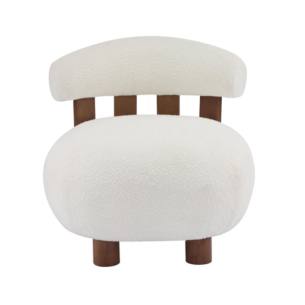 English Elm Christopher Knight Home® - Modern Boucle Accent Chair with Plush Rounded Silhouette, Solid Wood Frame, Cozy Reading Seat White+Walnut 29 L x 28.5 W x 21.85 H N776P278240W