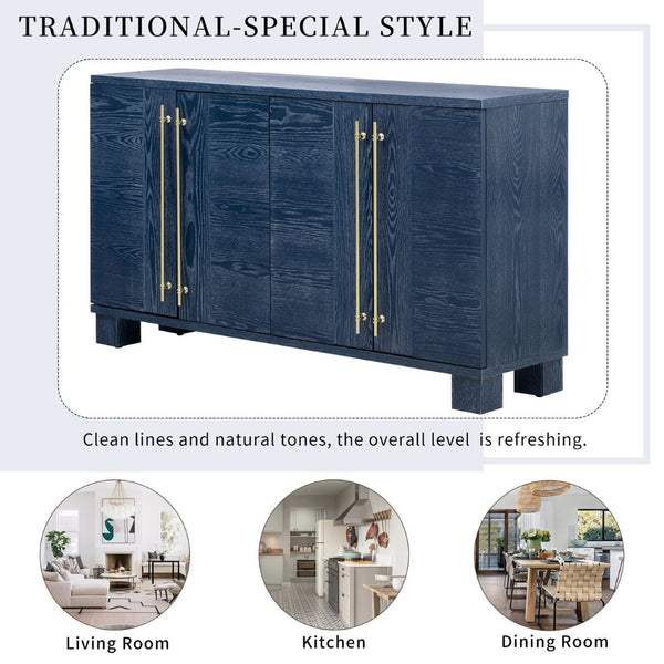 English Elm Trexm Ash Veneer Buffet with Gold Handles Matte Black Lacquer Dining Storage Antique Navy N715P232696M