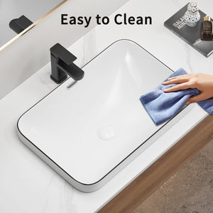 English Elm Ceramic Undermount Porcelain Basin Glazed Rectangular Sink for Modern Bathroom Vanity W3402P406916