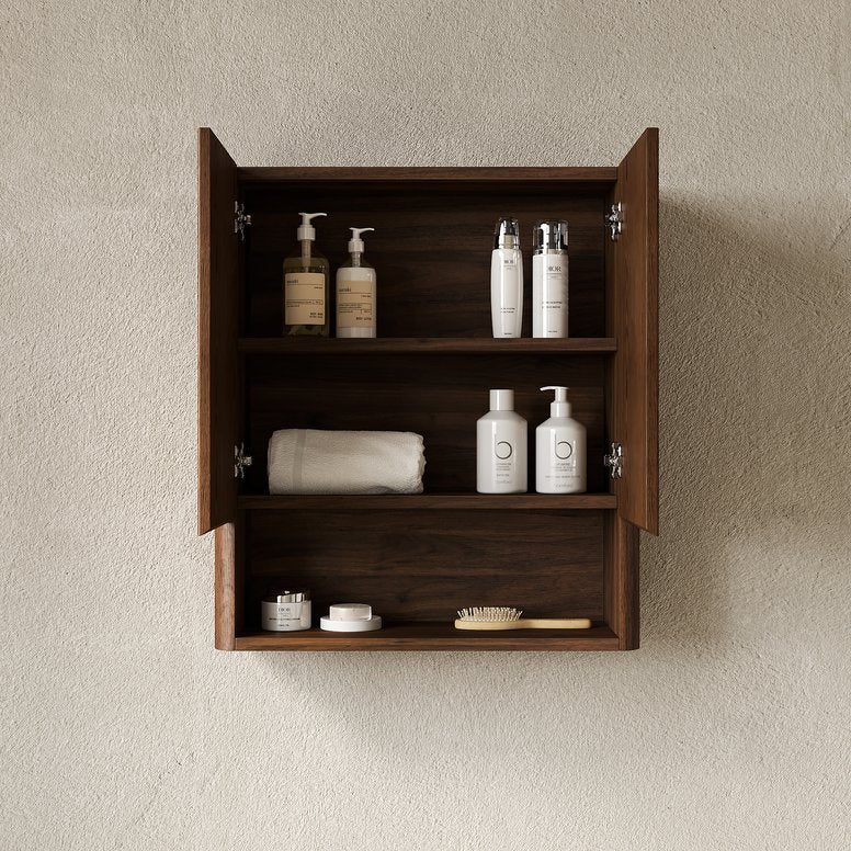 English Elm ZULA Solid Wood Door Over-The-Toilet Cabinet with Soft-Close Doors, Striped Curved Design, 32.7" Dark Walnut W2615P380437