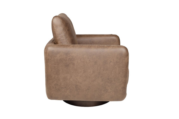 English Elm 360-degree Swivel Accent Chair Faux Leather Low Profile Sculptural Living Room Seat B089P428577