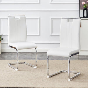 English Elm Set of 2 Gloss Pu Bow-back Dining Chairs with Ergonomic Curved Support for Modern Lofts White W1512P491841