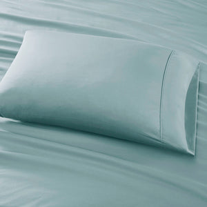 JLA Home Madison Park - Cotton sateen sheet set with peachy-soft finish, OEKO-TEX certified, durable wrinkle-resistant comfort Aqua MPH20-0014