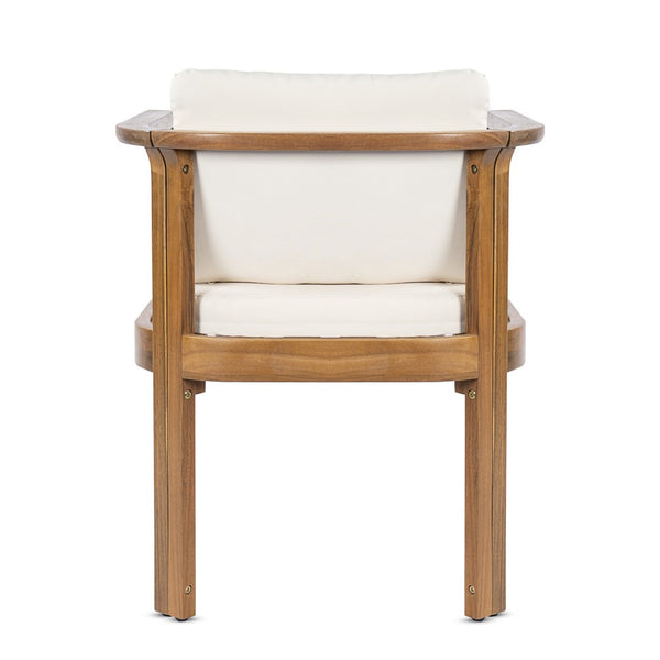 English Elm Outdoor Acacia Wood Dining Chairs Set of 4 Curved Arms Cushioned Patio Seating Cream,Teak N768P372905L_4