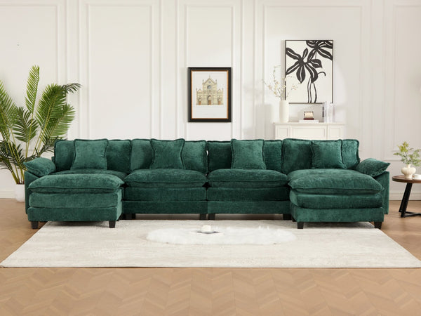 English Elm Wider Modern 3-Seat Sectional Couch In Green Chenille – Comfy, Modular, Breathable Design For Any Room W1143S00045-GIGA