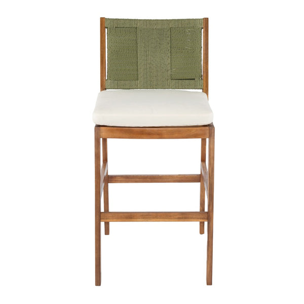 English Elm Outdoor Acacia Wood Barstools Set of 2 Wicker Back Patio Seating with Cushions Cream,Green,Teak N773P358719G