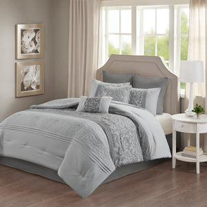 English Elm Embroidered 8-Piece Comforter Set In Serene Grey For King Beds – Cozy Microfiber With Elegant Accents B03594922