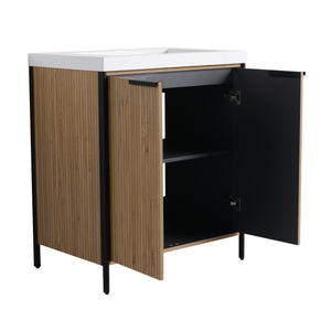 English Elm 30" Modern Freestanding Bathroom Vanity with Resin Sink, Soft-Close Doors, Adjustable Shelf, Durable Plywood Finish Light Coffee W999S00295