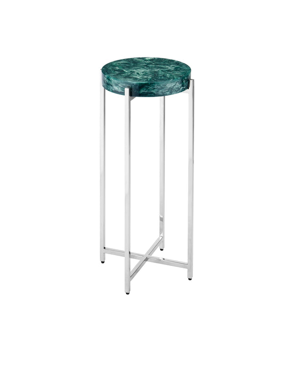 Currey & Company Rina Teal Drinks Table – Elegant Artisan Crafted Design With Stunning Organic Pattern And Metal Frame Blue Composite ,Stainless Steel 4000-0227-currey-company