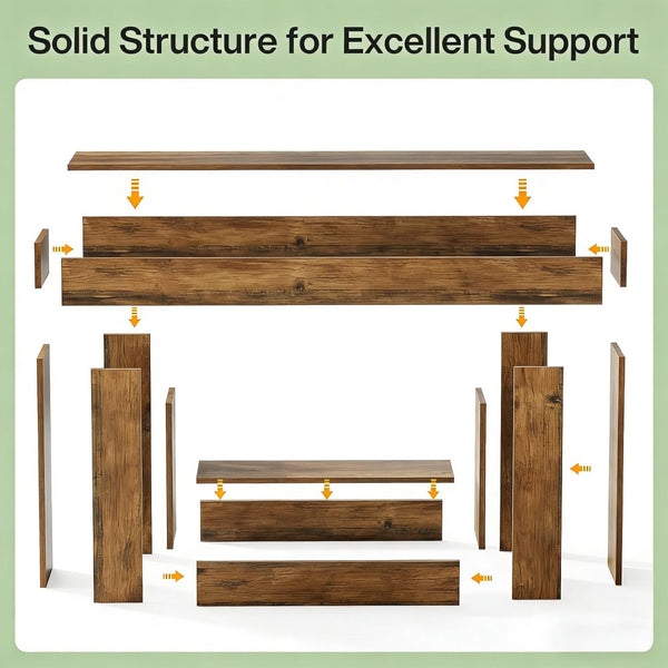 English Elm Practical Geometric Console Table with Matte Black Wood Grain Finish for Entryway or Sofa Rustic Brown T3971P454034