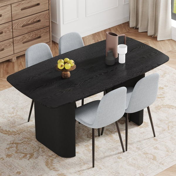 English Elm Table And Chair Set - Modern 67X35.4 Inch Black Wood Grain Mdf Dining Table With 4 Gray Chairs W1151S04157-GIGA