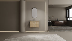 English Elm 30" Oak Wall-Mounted Bathroom Vanity with Ceramic Sink, 2 Soft-Closing Doors, Plywood Build, Space-Saving Design W1972S00022