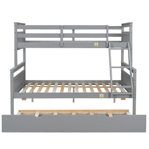 English Elm Twin Pine-over-Full Bunk Bed with Attached Ladder, Trundle & Full-Length Guardrail for Space-Saving Rooms Gray SM000208AAE-1