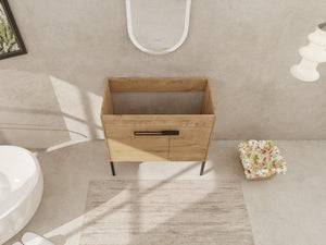 English Elm 36 Dual-Function Bathroom Vanity 36" Freestanding or Wall-Mount Cabinet, Eco Plywood, Shelf, Feet W999123987