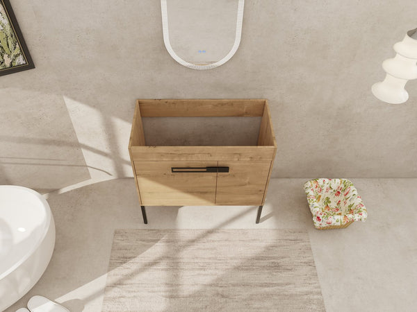 English Elm 36 Dual-Function Bathroom Vanity 36" Freestanding or Wall-Mount Cabinet, Eco Plywood, Shelf, Feet W999123987