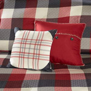 JLA Home Madison Park - 6 Herringbone Duvet Cover Set with Buffalo Plaid, Embroidered Pillows & Ties for Cozy Cabin Style 90 L x 90 W x 0.13H MP12-4672