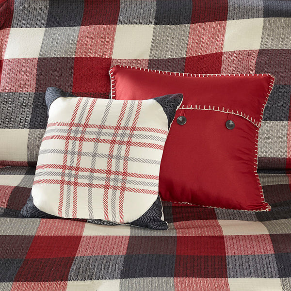 JLA Home Madison Park - 6 Herringbone Duvet Cover Set with Buffalo Plaid, Embroidered Pillows & Ties for Cozy Cabin Style 90 L x 90 W x 0.13H MP12-4672
