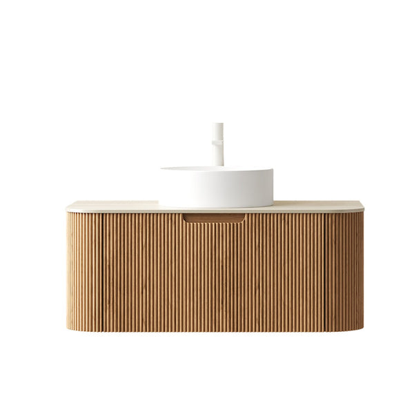English Elm Dina Floating Bathroom Vanity Sintered Stone Top Glass Basin Striped Plywood Cabinet W2615S00341