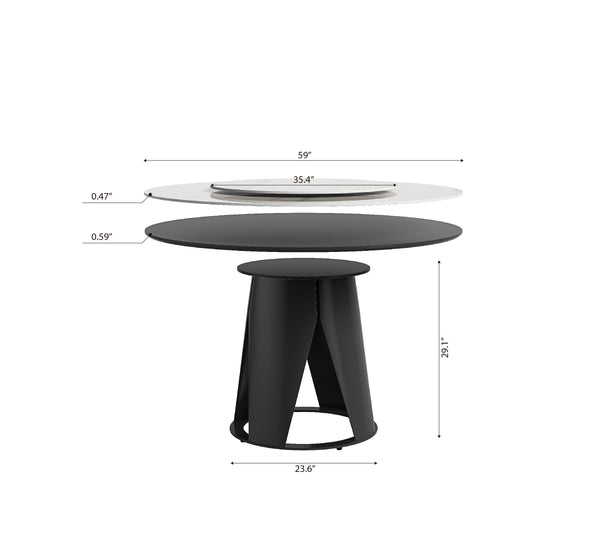 English Elm 59''Modern Sintered Stone Dining Set With 35.4" Turntable & 8 Stylish Chairs - Durable & Chic! W509S00114