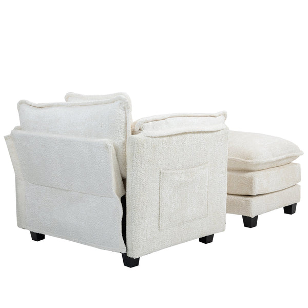 English Elm 55.32*39.76" Boucle Single Sofa with Ottoman, Wide Deep Cushion, Wrapped Arms, Storage Pockets, Cozy Contemporary Appeal Beige W2715P269740