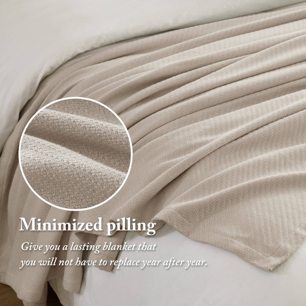 English Elm 1-piece King Cotton Woven Blanket Oeko-tex Certified Lightweight Layering Bedding Beige B035P408741