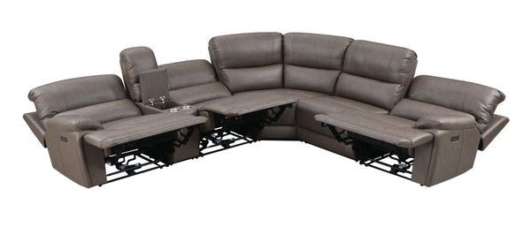 English Elm Kantu Brown Faux Leather Power Motion Sectional Sofa with Zero-Gravity Recline, USB Type-C Charging B2726S00279