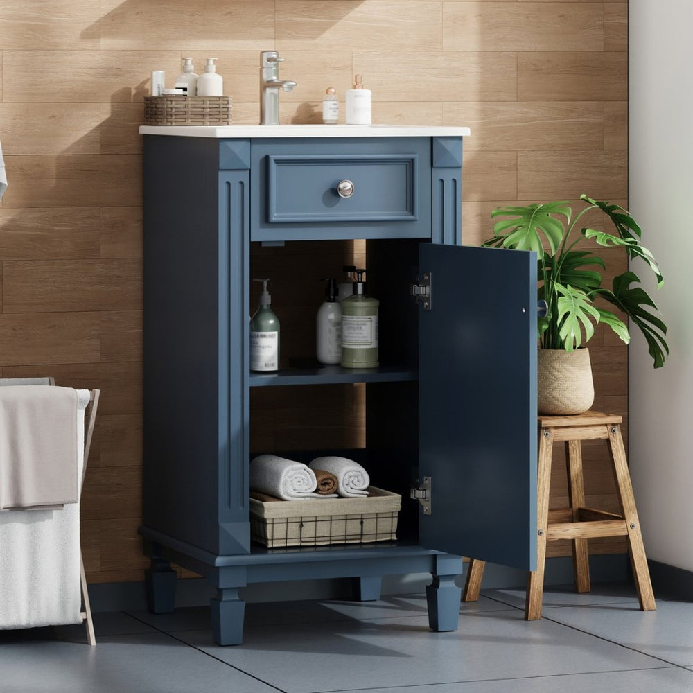 English Elm 18-inch French Country Freestanding Bathroom Vanity Rubberwood Cabinet with Ceramic Sink Blue N710P371187C