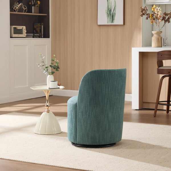 English Elm Set Swivel Barrel Accent Chair Armless Linen Upholstered Compact Seat for Dining Vanity Bedroom Dark Green W3244P454059