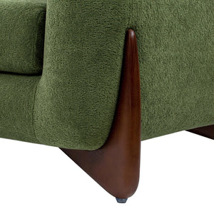 English Elm Jennifer Taylor Home - Alpine 90.5" Sherpa Sofa in Moss Green Teddy Fleece — Deep 24" Seat, Removable Cushions, Oak Legs B2719P280162