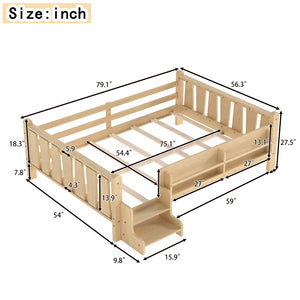 English Elm Twin Pine Floor Bed with Guardrails Built-in Bookcases and Stair Steps for Kids W1580P430186
