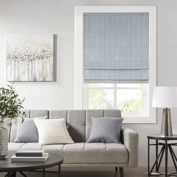 JLA Home Madison Park - Basketweave Room Darkening Cordless Roman Shade with Thermal Foam Backing for Privacy & Energy Savings Blue MP40-7317