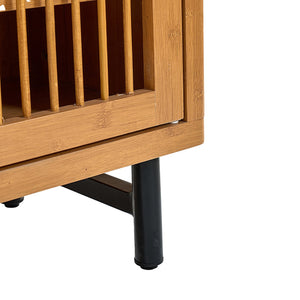 English Elm Shoe Cabinet with Louver Doors, 6-Tier Adjustable Shelves, MDF Storage Rack with Metal Legs for Entryway Natural W3417P388711