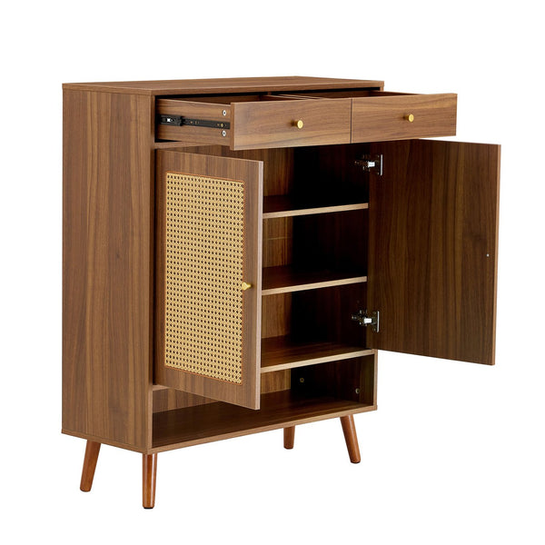 English Elm Multi-Functional Walnut Mdf Shoe Cabinet - Elegant Nordic & Industrial Design With Smart Storage Solutions W3226P278928