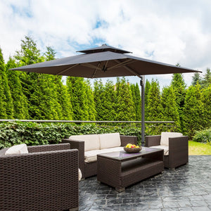 English Elm 9'x 11' Rectangle Cantilever Umbrella with Reinforced 9-Rib Frame, 360° Pedal Rotation, Tilt Adjustment Gray W1859P337791