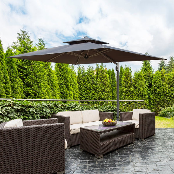 English Elm 9'x 11' Rectangle Cantilever Umbrella with Reinforced 9-Rib Frame, 360° Pedal Rotation, Tilt Adjustment Gray W1859P337791