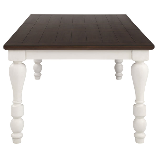 English Elm Bridgeview Rustic Dark Cocoa & Coastal White Dining Table with Leaf, Seats 8, Turned Legs Finish B062S00714