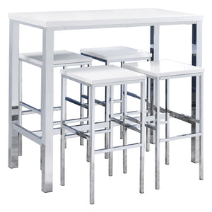 English Elm Nimitz Sleek High-Gloss White & Chrome 5-Piece Pub Bar Set — Modern Steel Frame, Durable MDF Seats B062P333393