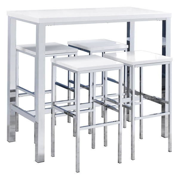 English Elm Nimitz Sleek High-Gloss White & Chrome 5-Piece Pub Bar Set — Modern Steel Frame, Durable MDF Seats B062P333393