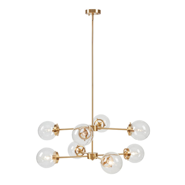 English Elm 8-Light Metal Globe Chandelier Gold Finish with Clear Glass Shades, 34" Dia, Modern Luxe Fixture B035P264529