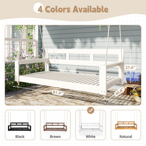 English Elm TOPMAX Acacia Wood Twin Porch Swing Bed Frame with High Back, 350lb Capacity & 118" Hemp Ropes White N717P265795K