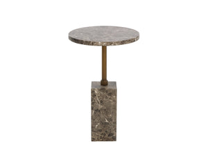 Sunpan MIZANI End Table - Sculptural Concrete Design with Dark Marble Look and Antique Brass Finish Brown 112723