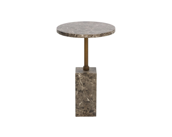 Sunpan MIZANI End Table - Sculptural Concrete Design with Dark Marble Look and Antique Brass Finish Brown 112723