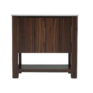 English Elm Christopher Knight Home® - 36" Modern Wall-Mounted Bathroom Vanity with Ceramic Sink, Soft-Close Doors, Fluted Accent & Open Shelves Antique brown N817P245321B
