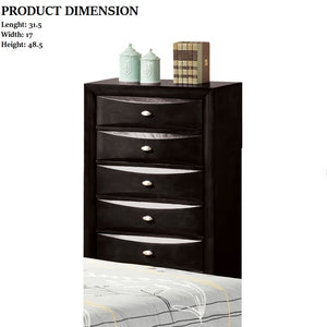 English Elm Black 5-Drawer Chest in Soft Black Finish with Nickel Oval Knobs, Transitional Durable Wood Design B2741P372201