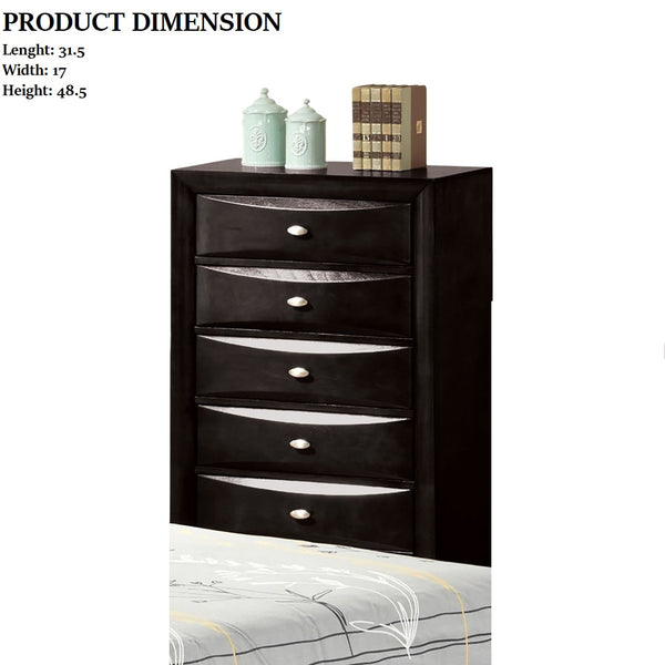 English Elm Black 5-Drawer Chest in Soft Black Finish with Nickel Oval Knobs, Transitional Durable Wood Design B2741P372201