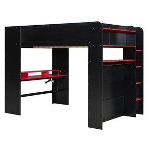 English Elm Full Size Gaming Bunk Bed with Rgb Lighting Integrated Desk Wardrobe and Storage Red LT100266AAR