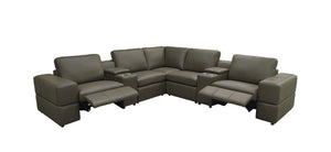 English Elm Premium Leather Match Sectional with Dual Recliners Cup Holders and Storage Console Olive Green B2748S00159