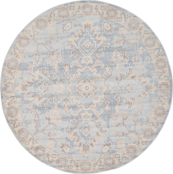 Unique Loom Paris Willow Machine Made Border Rug Light Blue, Beige/Light Blue/Blue/Tan 6' 1" x 6' 1"